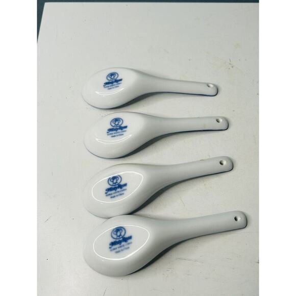 4 Misty Rose Koi Fish Soup Spoons Ladles Porcelain Blue Super White China Fish - Picture 4 of 5